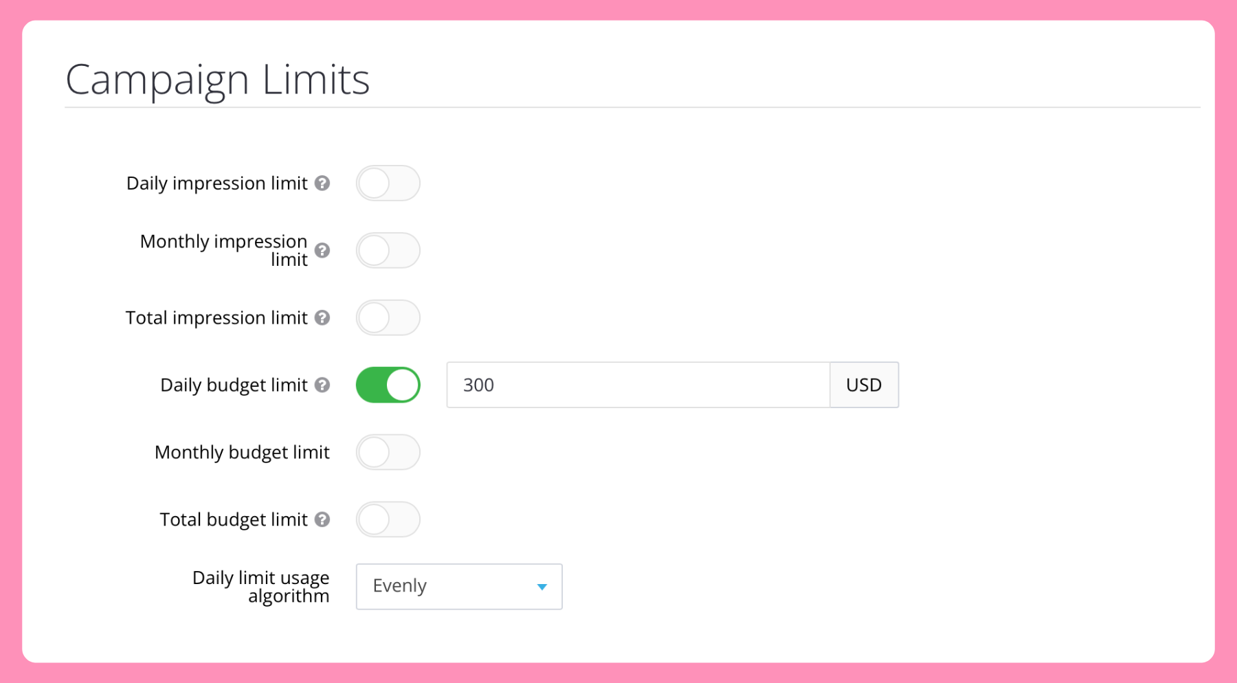 Daily limit of the advertising campaign budget